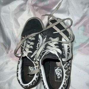 Vans Black and White Leopard Kids Sneakers